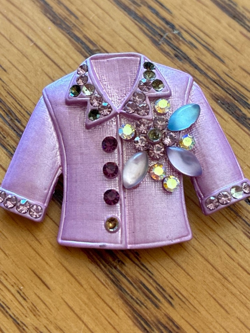 Sparkly Purpleish Pinkish Blazer Jacket Rhinestone Figural Brooch Pin Novelty